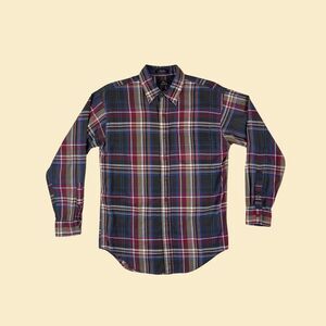 1980s Arrow Dover L mens plaid shirt, vintage purple/grey/blue 80s button down